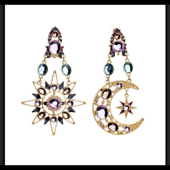Fashion Jewelry Jewelry - 😎3/$15 Celestial Crystal Drop Moon & Sun Earrings